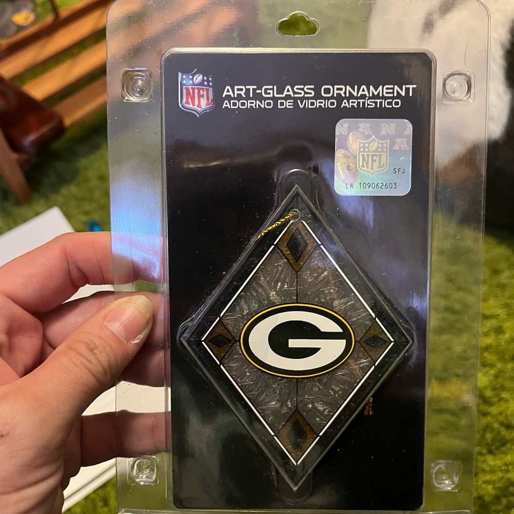 NFL Art-Glass Ornament with Green Bay Logo